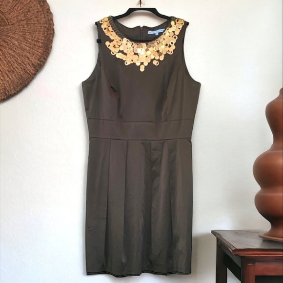 Antonio Melani Coco Brown Satin Sleeveless Sheathe Dress Size 6 - Picture 4 of 8